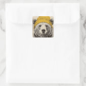 Bear in Yellow Beanie Rustic Woodland Animal  スクエアシール (バッグ)