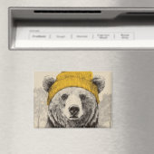 Bear in Yellow Beanie Rustic Woodland Animal  マグネット (インサイチュ (食洗機))