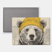 Bear in Yellow Beanie Rustic Woodland Animal  マグネット (正面/裏面)