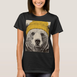 Bear in Yellow Beanie Rustic Woodland Animal  Tシャツ