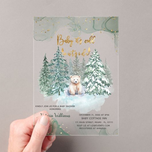 Bear It's Cold Outside かわいいベビーシャワー アクリル招待状 (インサイチュ (ポータブル))