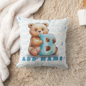 Bear & Letter B – Blue Clouds Baby Pillow クッション (ブランケット)