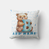 Bear & Letter B – Blue Clouds Baby Pillow クッション (正面)
