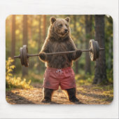 Bear Lifting Weights In a Sunny Forest マウスパッド (正面)
