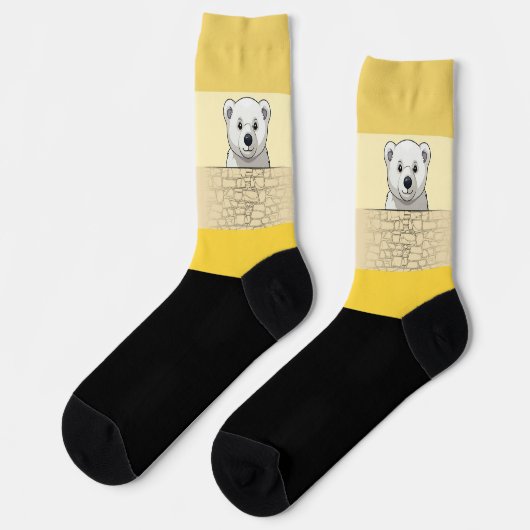 Bear looking over wall, Bright Yellow Color ソックス (左)