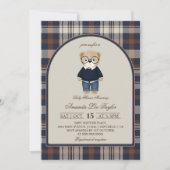 Bear Luxury Plaid Boy Baby Shower 招待状 (正面)