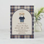 Bear Luxury Plaid Boy Baby Shower 招待状 (スタンド正面)