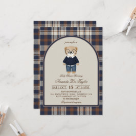 Bear Luxury Plaid Boy Baby Shower 招待状