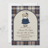 Bear Luxury Plaid Girl Baby Shower 招待状 (正面)