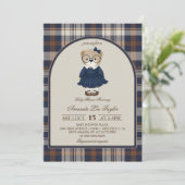 Bear Luxury Plaid Girl Baby Shower 招待状 (スタンド正面)