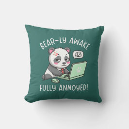 Bear-ly Awake Fully Annoyed - Panda Office Humor クッション