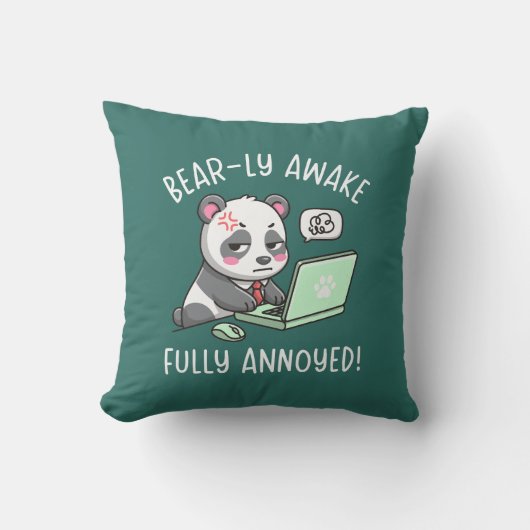 Bear-ly Awake Fully Annoyed - Panda Office Humor クッション (正面)