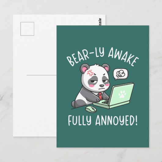 Bear-ly Awake Fully Annoyed - Panda Office Humor ポストカード (正面/裏面)
