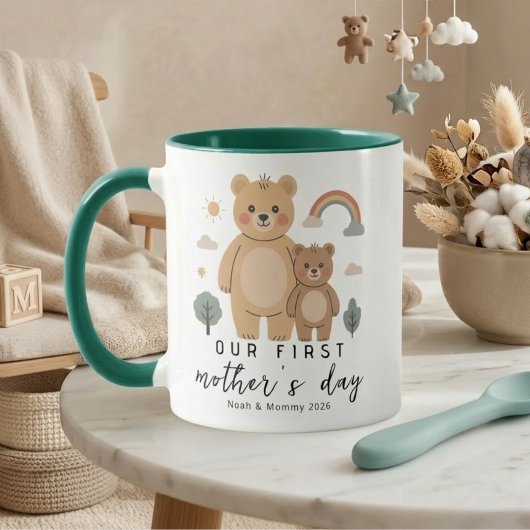 Bear Mom Baby First Mothers Day Design マグカップ