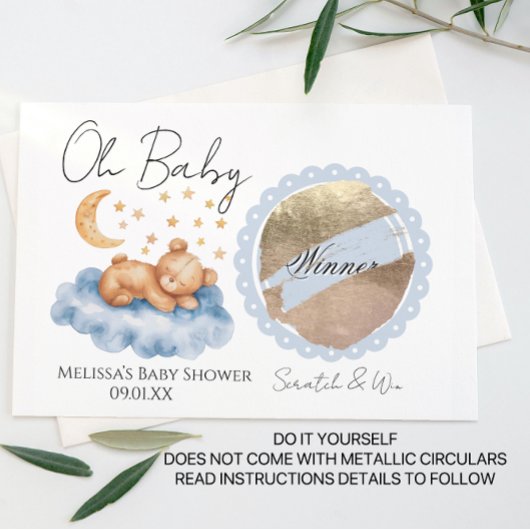 Bear Moon Baby Shower DIY Scratch Card 案内ポストカード