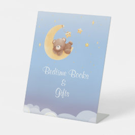 Bear Moon Bedtime Books Soft Blue Baby Shower 台座サイン