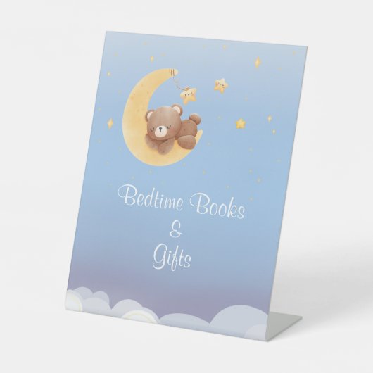 Bear Moon Bedtime Books Soft Blue Baby Shower 台座サイン (正面)