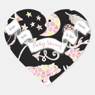 Bear Moose Love You to the Moon Baby Girl Shower ハートシール