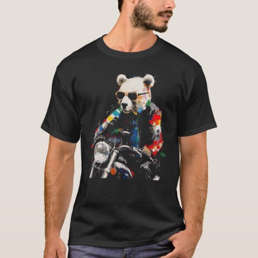 Bear Motorcycle - Animal Polar Bear Colourful Sung Tシャツ (正面)