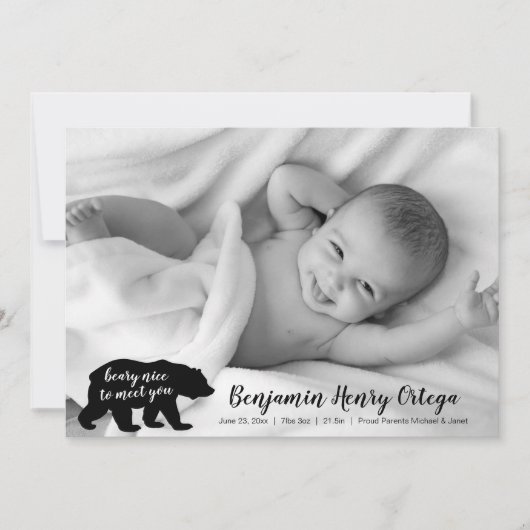 Bear Nice to Meet Youベビー写真の発表 案内状 (正面)