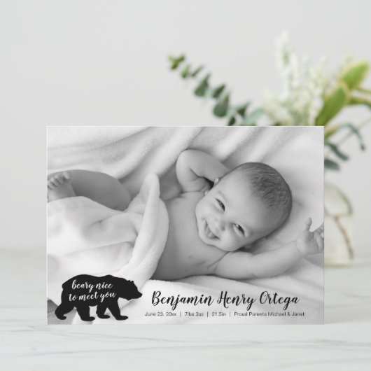 Bear Nice to Meet Youベビー写真の発表 案内状 (スタンド正面)