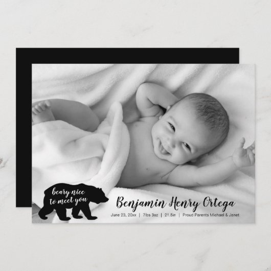 Bear Nice to Meet Youベビー写真の発表 案内状 (正面/裏面)