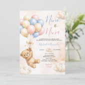 Bear Niña o Niño Gender Reveal Pink and Blue 招待状 (スタンド正面)
