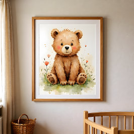 Bear Nursery Wall Art – Woodland Baby Room  ポスター