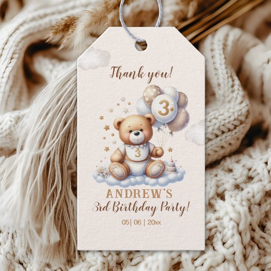 Bear on a Cloud – 3rd Birthday Party Supplies ギフトタグ