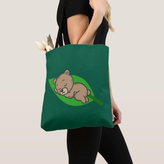 Bear on a Leaf Tote トートバッグ (クローズアップ)