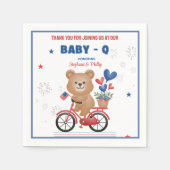 Bear on Bike 7月4日ベビーシャワー スタンダードカクテルナプキン (正面)
