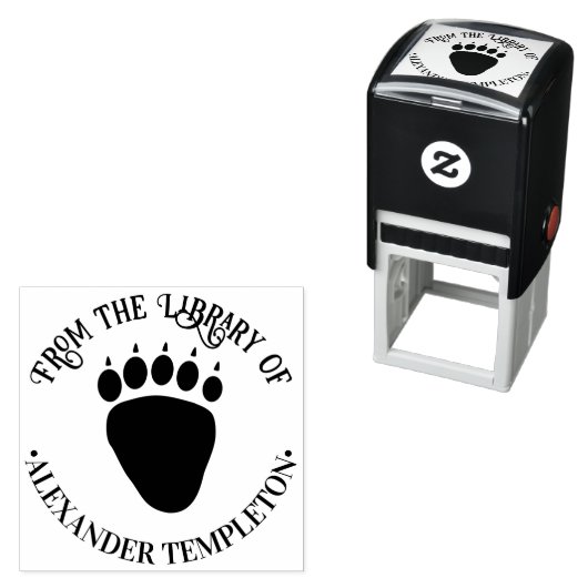 Bear Paw Print Library Book Name Embosser セルフインキングスタンプ (インサイチュ)