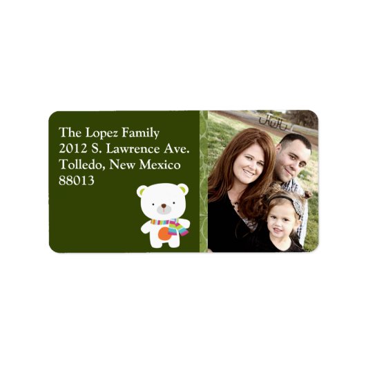 Bear Photo パーソナライズされた Christmas Mailing Label ラベル (正面)