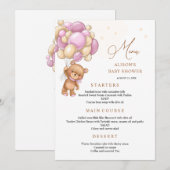 Bear Pink Balloons Baby Shower Menu 招待状 (正面/裏面)