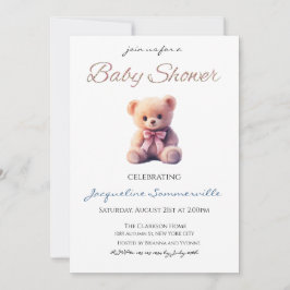 Bear Pink Bow Baby Shower It's a Girl 招待状