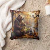 Bear Playing a Saxophone in Autumn Forest クッション (ブランケット)