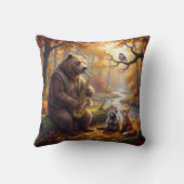 Bear Playing a Saxophone in Autumn Forest クッション (裏面)