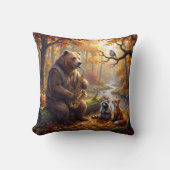 Bear Playing a Saxophone in Autumn Forest クッション (正面)