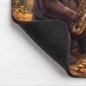 Bear Playing a Saxophone in Autumn Forest マウスパッド (コーナー)