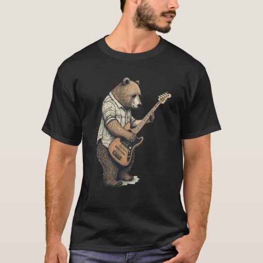 BEAR PLAYING GUITAR Guitarist Bear Electric Bass G Tシャツ (正面)