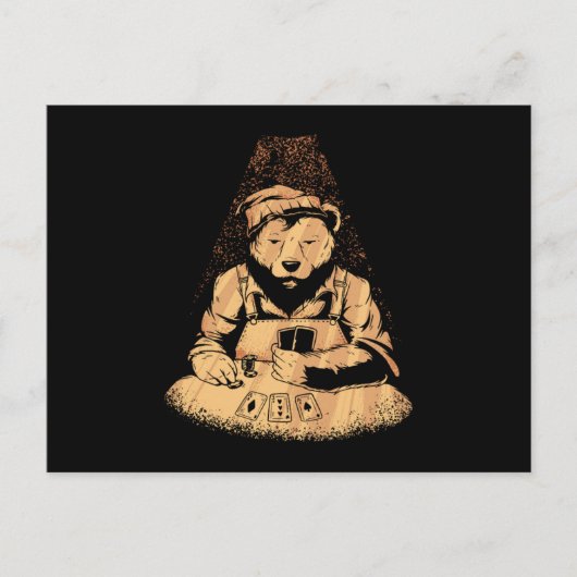 Bear Playing Poker Cards Casino Game Gambling Gift ポストカード (正面)