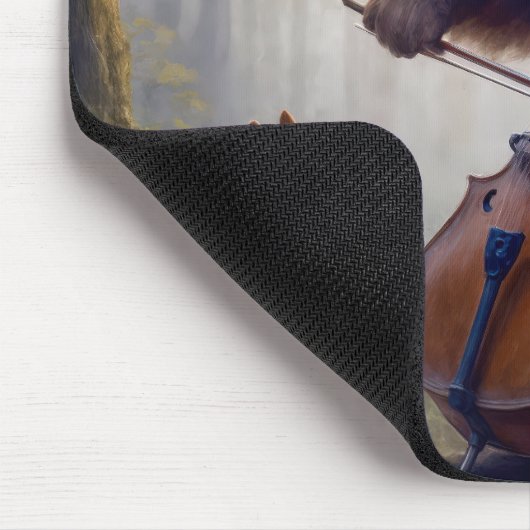 Bear Playing the Cello In a Misty Forest マウスパッド (コーナー)