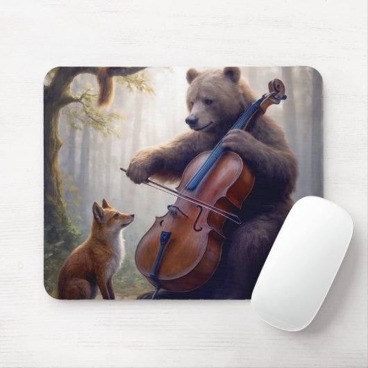 Bear Playing the Cello In a Misty Forest マウスパッド (マウス)