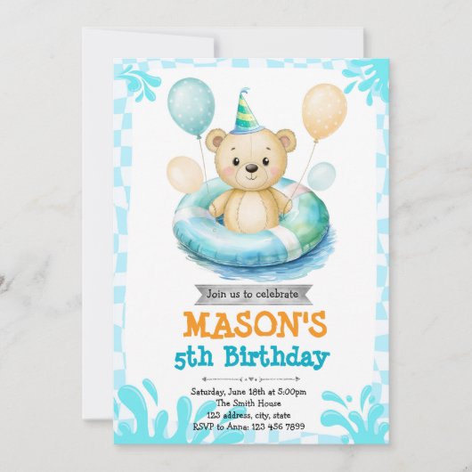 Bear pool party invitation 招待状 (正面)