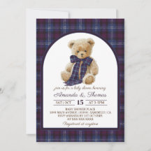 Bear Preppy Tartan Gender Neutral Baby Shower