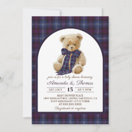 Bear Preppy Tartan Gender Neutral Baby Shower 招待状