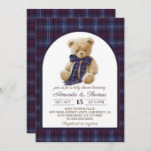 Bear Preppy Tartan Gender Neutral Baby Shower 招待状 (正面/裏面)