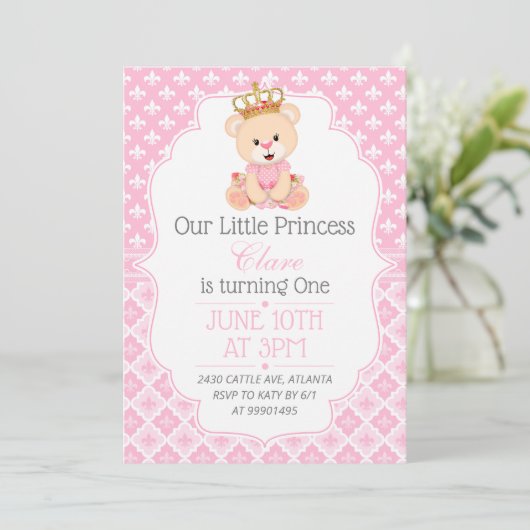 Bear Princess First Birthday Invitation 招待状 (スタンド正面)
