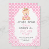 Bear Princess First Birthday Invitation 招待状 (正面/裏面)