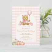 Bear Pumpkin Soft Pink Beary First Birthday  招待状 (スタンド正面)